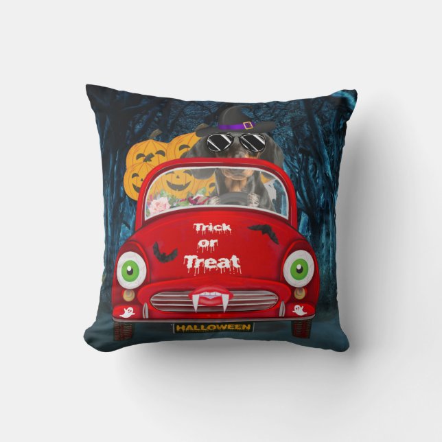 Dackel Autofahren Auto Beängstigend Halloween Kissen (Vorderseite)