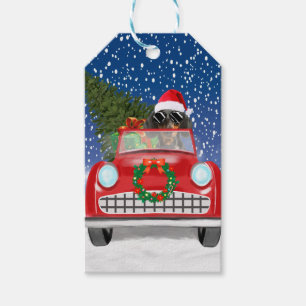Dackel Autofahren Auto im Schnee Weihnachten Geschenkanhänger