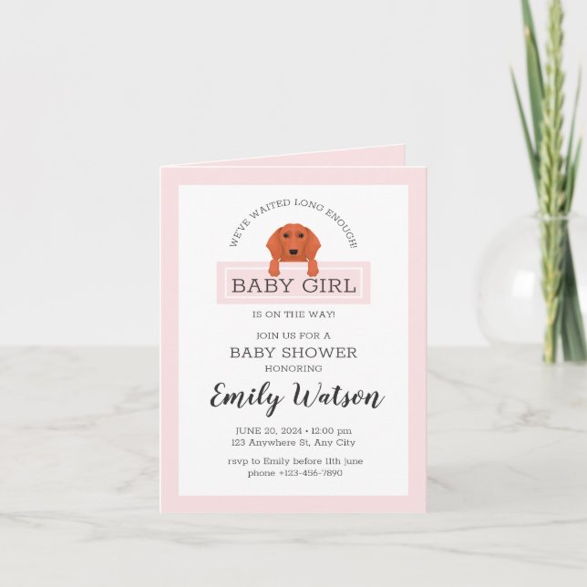 Dackel Baby Shower Girl Einladung (Vorderseite)