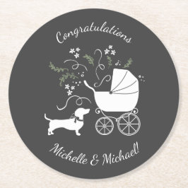 Dackel Baby Shower Weiner Hunde Geschlecht neutral Runder Pappuntersetzer