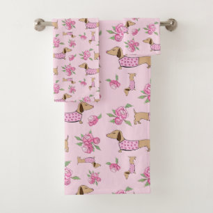 Dackel Badetuch Set Dackel + Peones Blumenstrauß