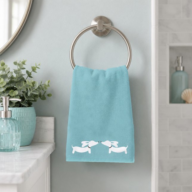 Dackel Badezimmer Handtuch Set | 3 Dackel Bath (Dachshund pale blue hand towel
)