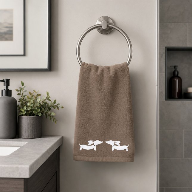 Dackel Badezimmer Handtuch Set | 3 Dackel Bath (Dachshund Bathroom Hand Towel Brown )
