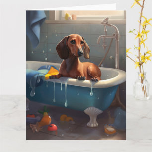 Dackel Bathtime Fun Karte
