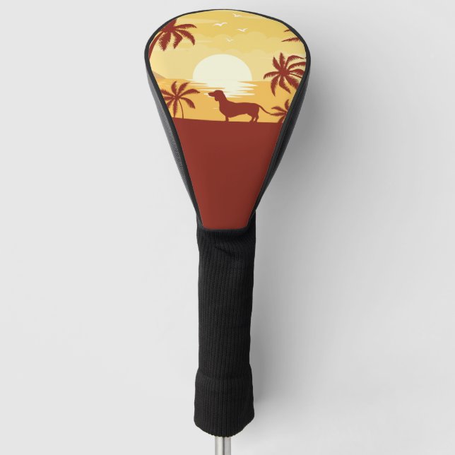 Dackel Beach Sonnenuntergang Dackel Golfer Geschen Golf Headcover (Vorderseite)