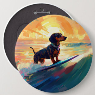 Dackel Beach Surf Malerei Button