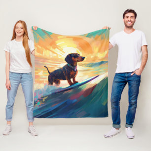 Dackel Beach Surf Malerei Fleecedecke