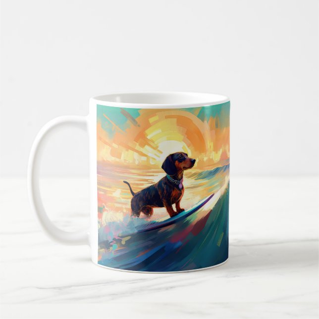 Dackel Beach Surf Malerei Kaffeetasse (Links)