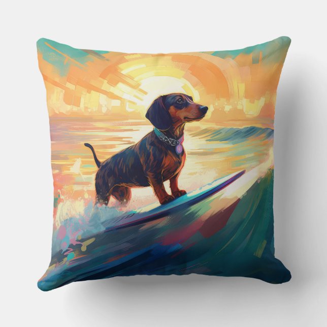 Dackel Beach Surf Malerei Kissen (Rückseite)