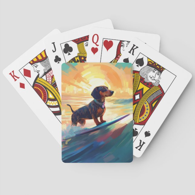Dackel Beach Surf Malerei Spielkarten (Rückseite)