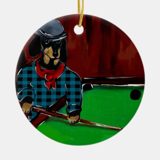 DACKEL BILLIARDS KERAMIK ORNAMENT (Vorne)