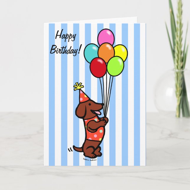 Dackel Birthday Cartoon Balloons Karte (Vorderseite)