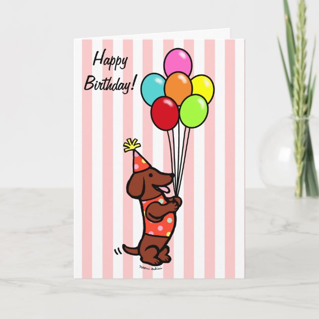 Dackel Birthday Cartoon Balloons Karte (Vorderseite)