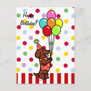 Dackel Birthday Cartoon Balloons Postkarte