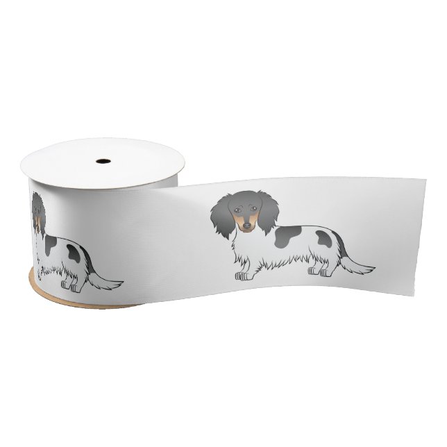 Dackel Black and Tan Piebald Long Hair Hund Satinband (Spule)