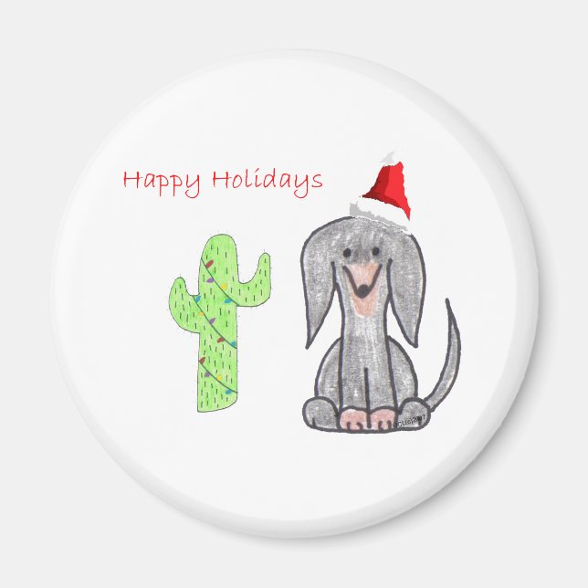 Dackel Black Cactus Christmas Magnet (Vorne)