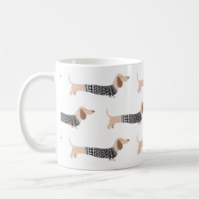 Dackel Black Christmas Sweater Pattern Funny Kaffeetasse (Links)