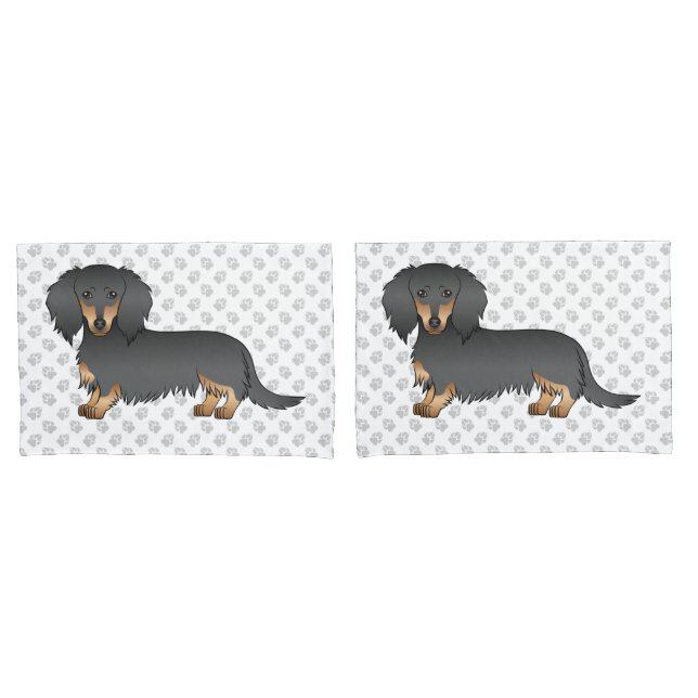Dackel "Black & Tan Long Hair" Kissenbezug (Vorderseite-Set)