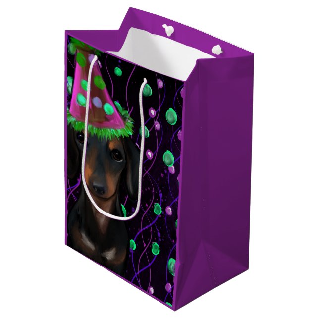 Dackel Black & Tan Mittlere Geschenktüte (Vorderseite Schrägansicht)