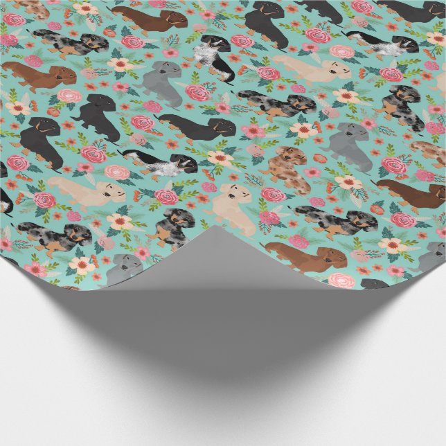 Dackel Blumenzwerg Vintage Blumenzwerge Geschenkpapier (Ecke)
