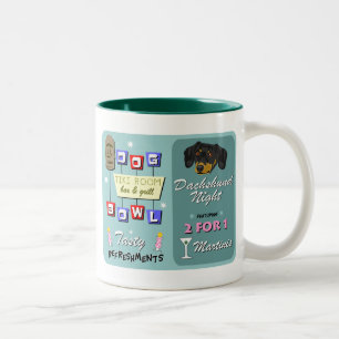 Dackel-Bowling Tiki Nacht Zweifarbige Tasse