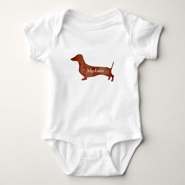 Dackel-Brown-Hundebaby-Jersey-Bodysuit, weiß Baby Strampler (Vorderseite)