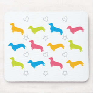 Dackel-bunte Herzen und Sterne Mousepad