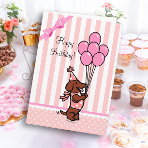 Dackel Cartoon Geburtstag Pink Balloons Karte