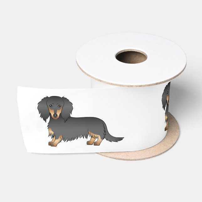 Dackel Cartoon Hunde aus Black and Tan Long Hair Satinband (Spule)