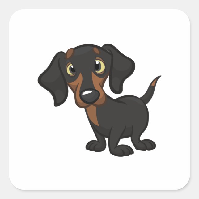 Dackel Cartoon niedlicher Hund Quadratischer Aufkleber (Vorderseite)