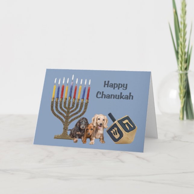 Dackel Chanukah Karte Menorah Dreidel2 (Vorderseite)