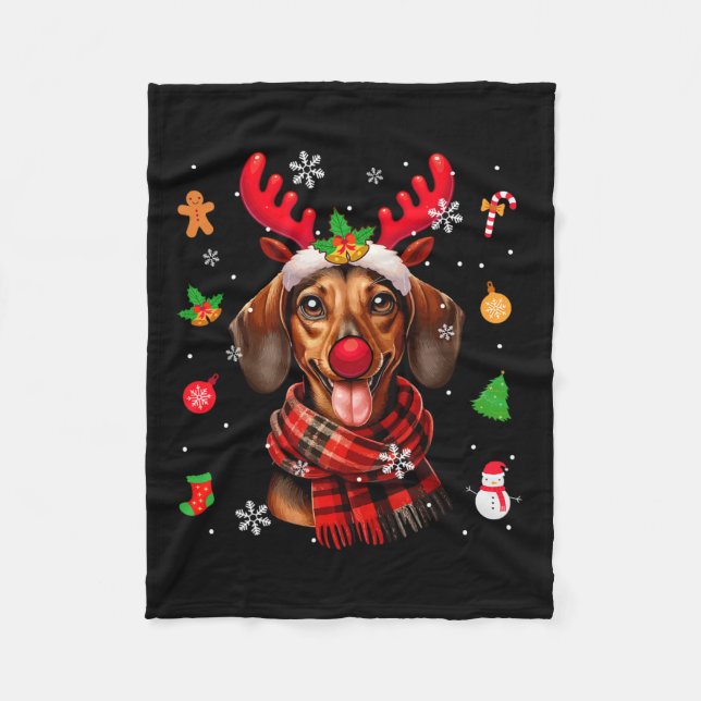 Dackel Cosplay Reindei Weihnachtskostümbesitzer Fleecedecke (Vorderseite)