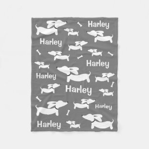 Dackel Custom Gray Blanket für Dackel Hunde Fleecedecke