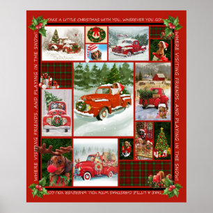 Dackel Dackel Dackel Hund Roter LKW Schnee Fleece Poster