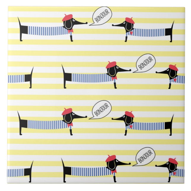 Dackel Dackel Dog Bonjour Fliese (Vorderseite)