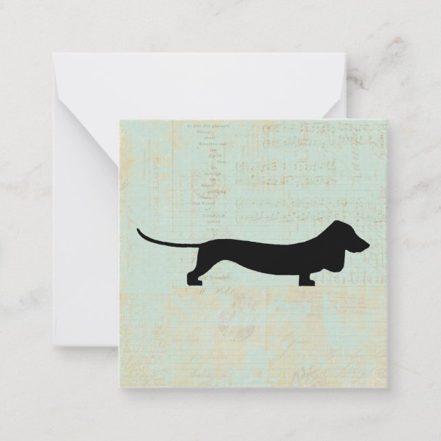 Dackel Dackel Dog Silhouette auf Aquamarin Music B Mitteilungskarte (Vorderseite)