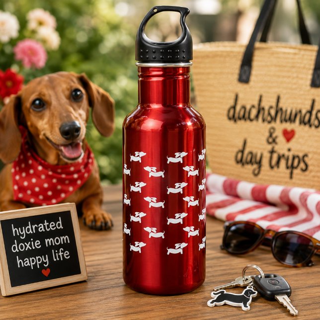 Dackel Dackel Dose Rotes Wasser Flasche Edelstahlflasche (Dachshund Wiener Dog Red Water Bottle)
