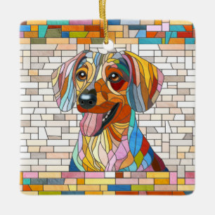 Dackel - Dackel - farbiges Mosaik Keramikornament