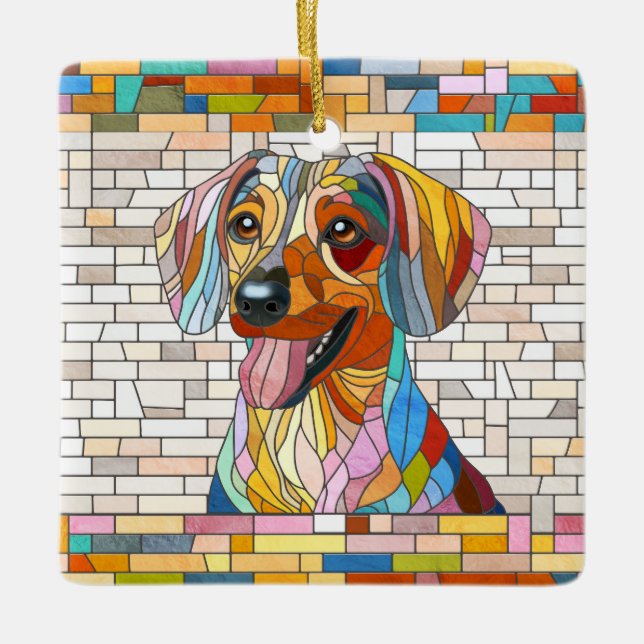 Dackel - Dackel - farbiges Mosaik Keramikornament (Vorderseite)