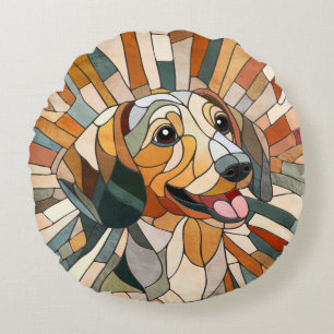 Dackel - Dackel - farbiges Mosaik Rundes Kissen