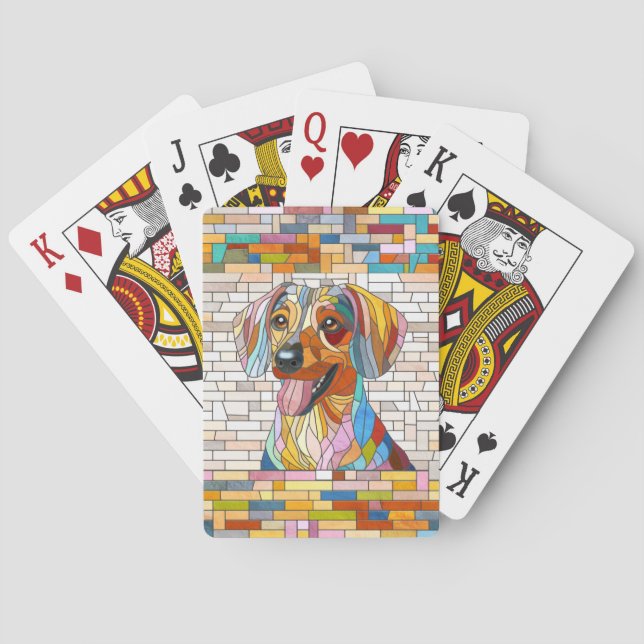 Dackel - Dackel - farbiges Mosaik Spielkarten (Rückseite)
