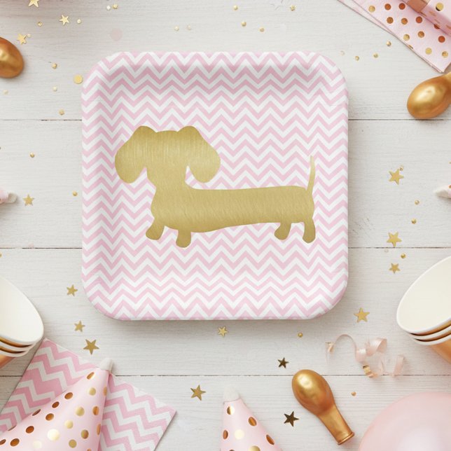 Dackel Dackel Gold und Rosa Party Teller (Pink & Gold Wiener Dog Party Supplies)
