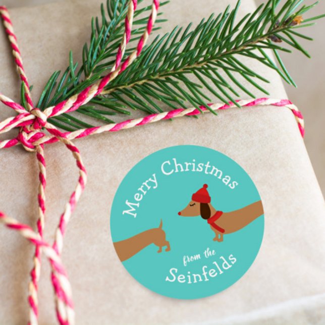 Dackel Dackel Hund Weihnachten Umschlag Aufkleber (Personalized dachshund gift tags - sticky. Modern and Fun)