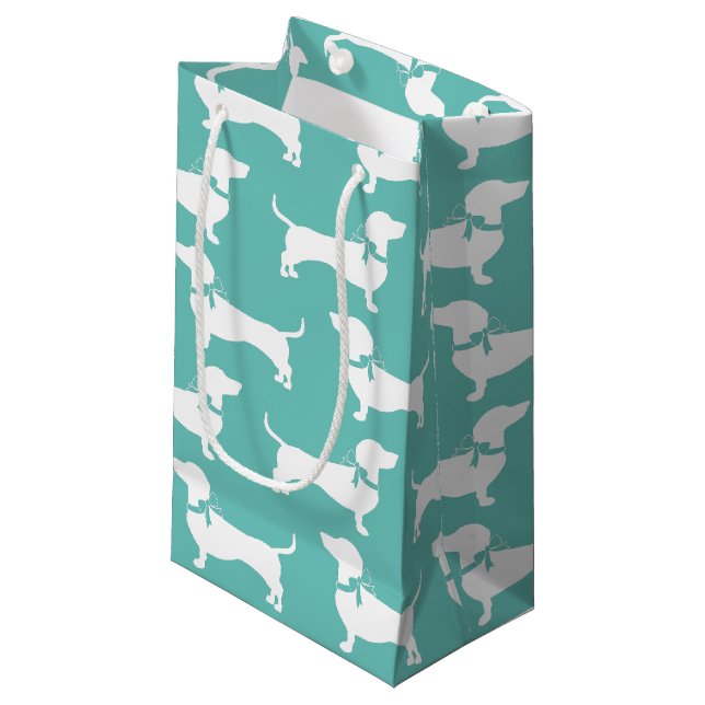 Dackel Dackel Hund Welpe kleine Geschenktasche Geschenktüte (Vorderseite Schrägansicht)