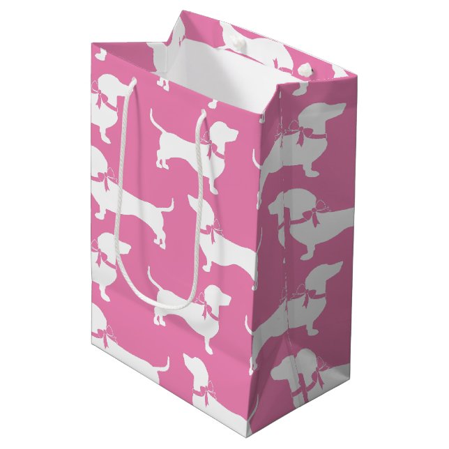 Dackel Dackel Hund Welpe Medium Geschenktasche Mittlere Geschenktüte (Vorderseite Schrägansicht)