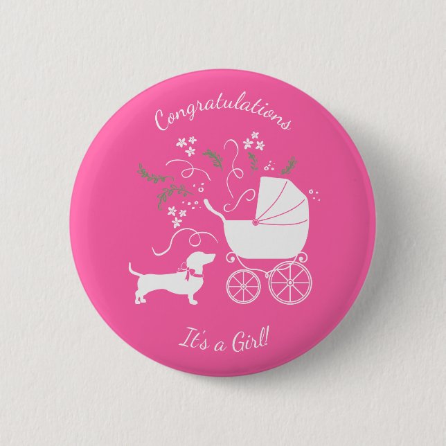 Dackel Dackel Hunde Kinderdusche Pink Girl Button (Vorderseite)
