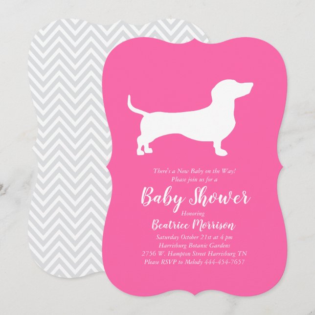 Dackel Dackel Hunde Kinderdusche Pink Girl Einladung (Vorne/Hinten)