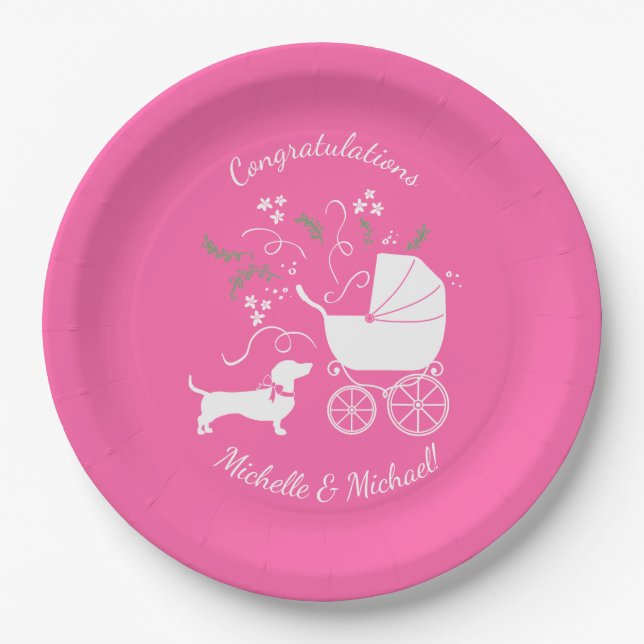Dackel Dackel Hunde Kinderdusche Pink Girl Pappteller (Vorderseite)