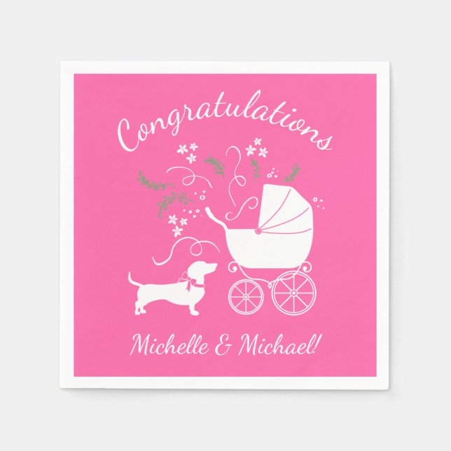 Dackel Dackel Hunde Kinderdusche Pink Girl Serviette (Vorderseite)
