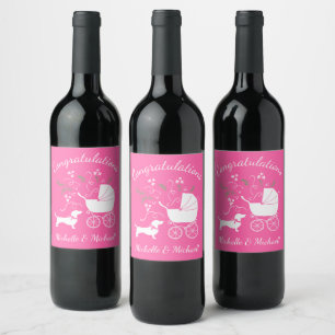 Dackel Dackel Hunde Kinderdusche Pink Girl Weinetikett